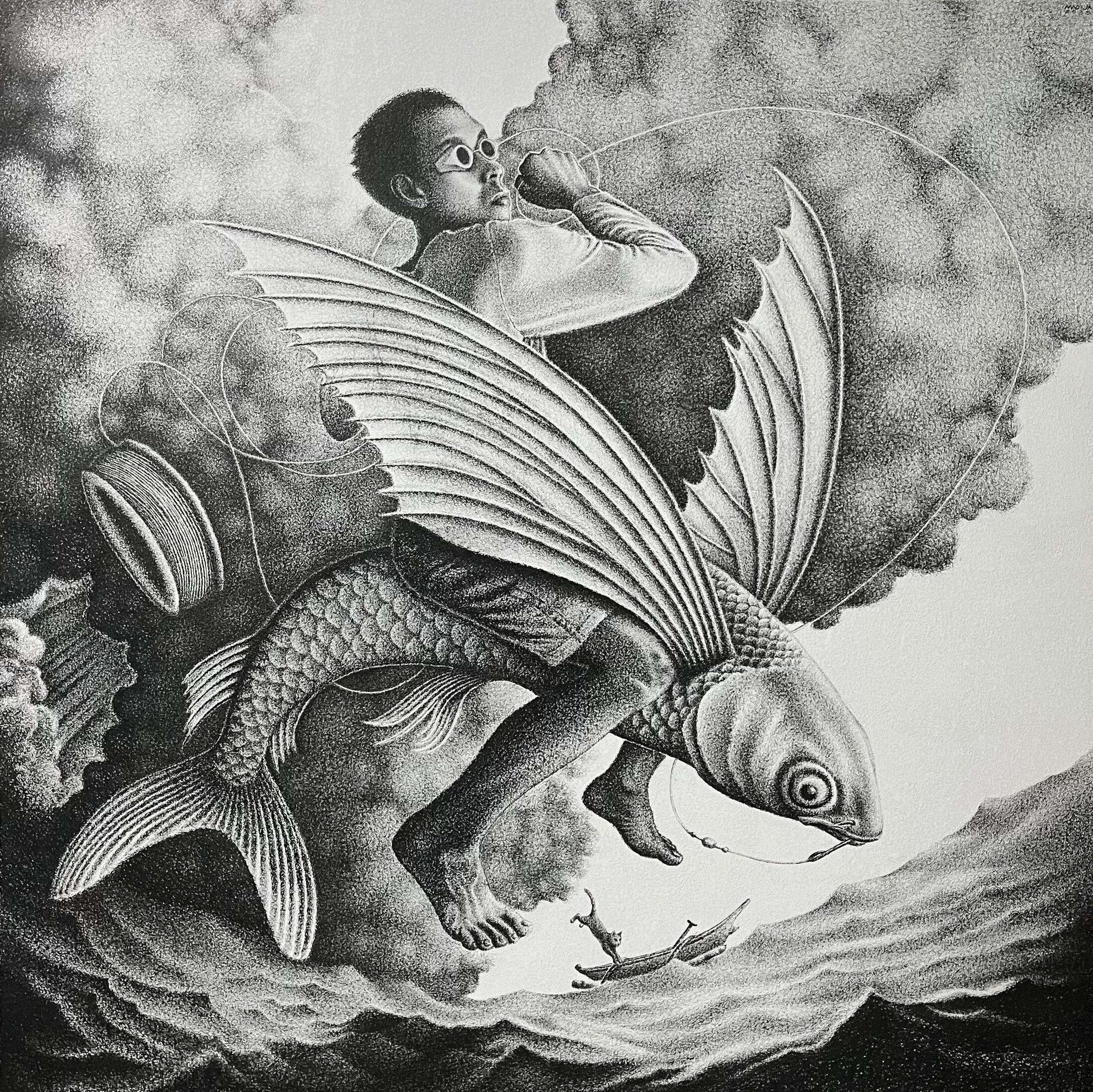 Lipad — a boy on a winged fish above the clouds