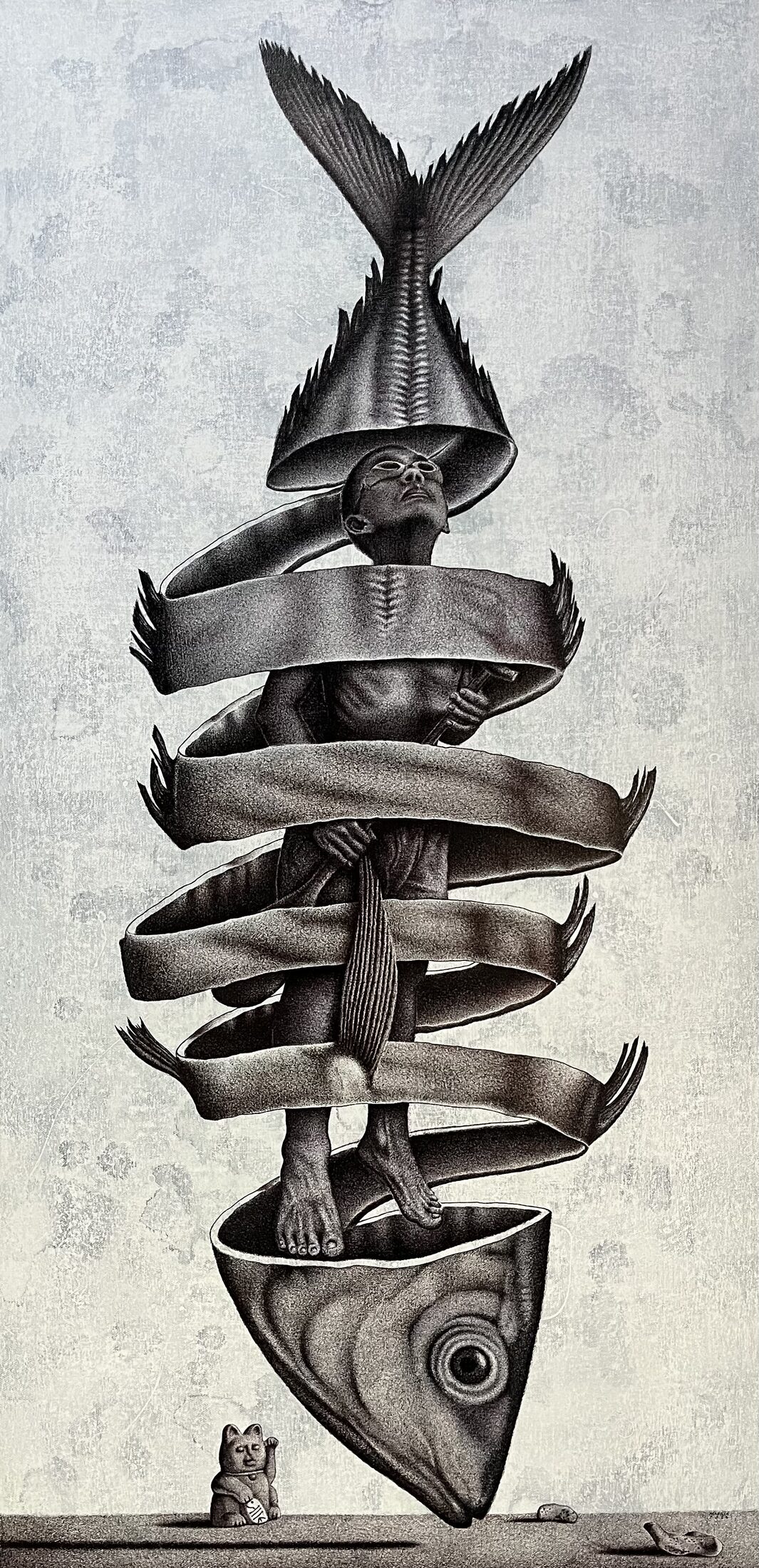 Hanap at Buhay — a figure spiraling inside a fish skeleton