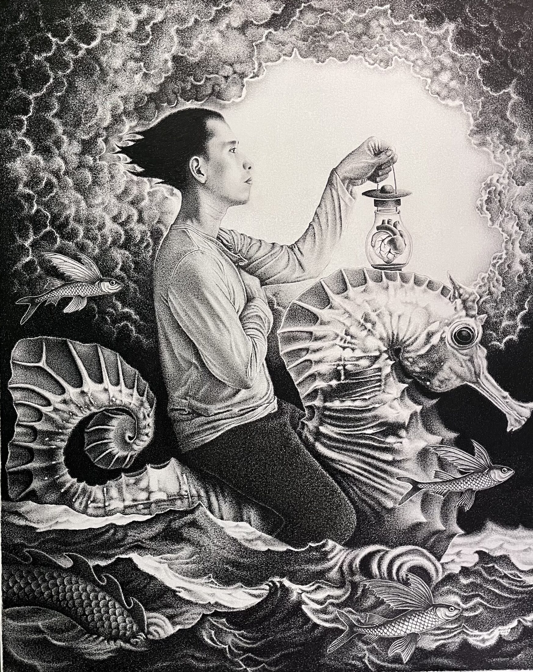 Ilaw — a figure riding a seahorse holding a glowing lamp