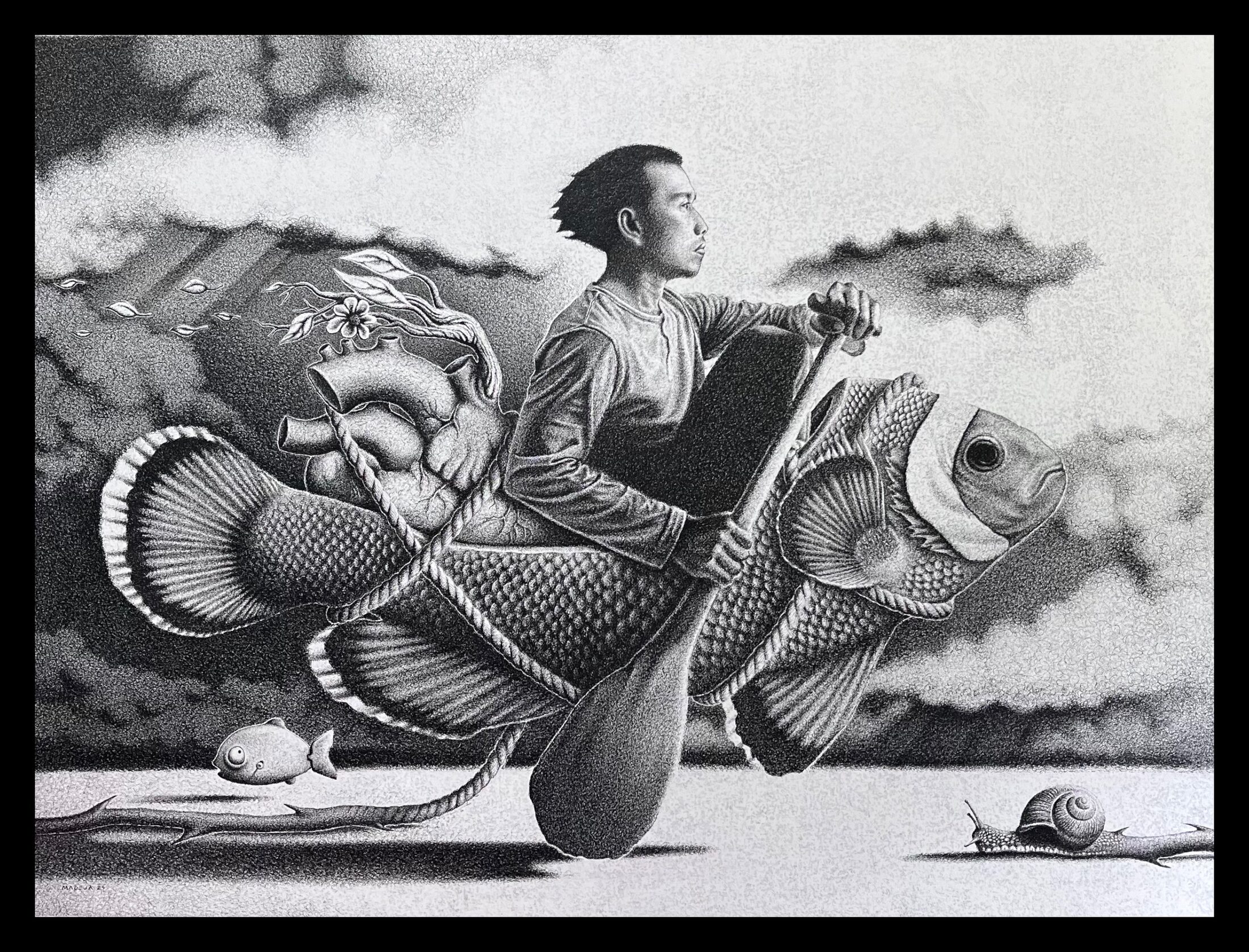 Kaloob — a young man riding a clown fish through the clouds